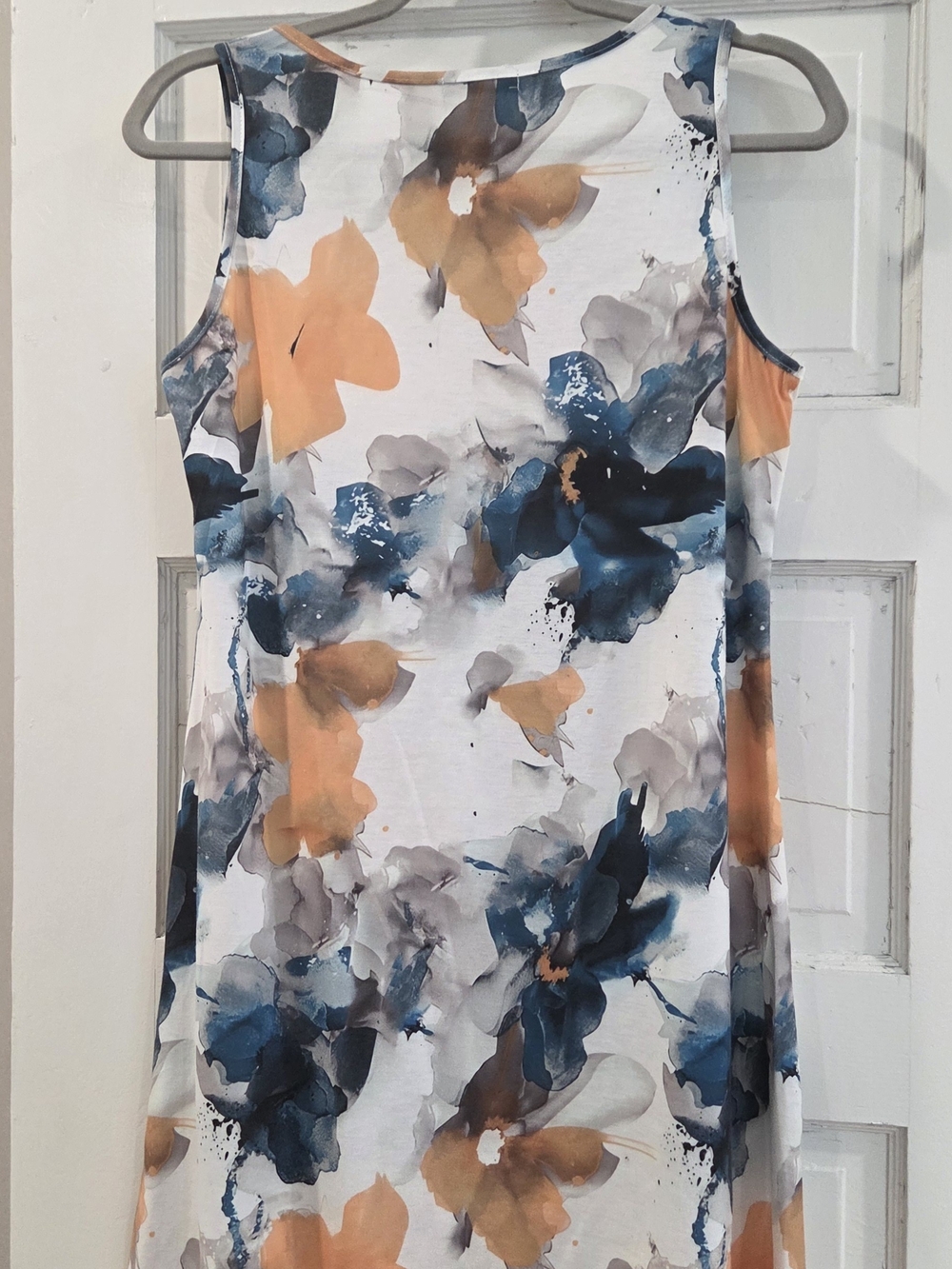Floral Sleeveless Tank Dress - White with Blue & Orange Floral
